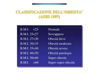 classificazione dell obesita asbs 1997