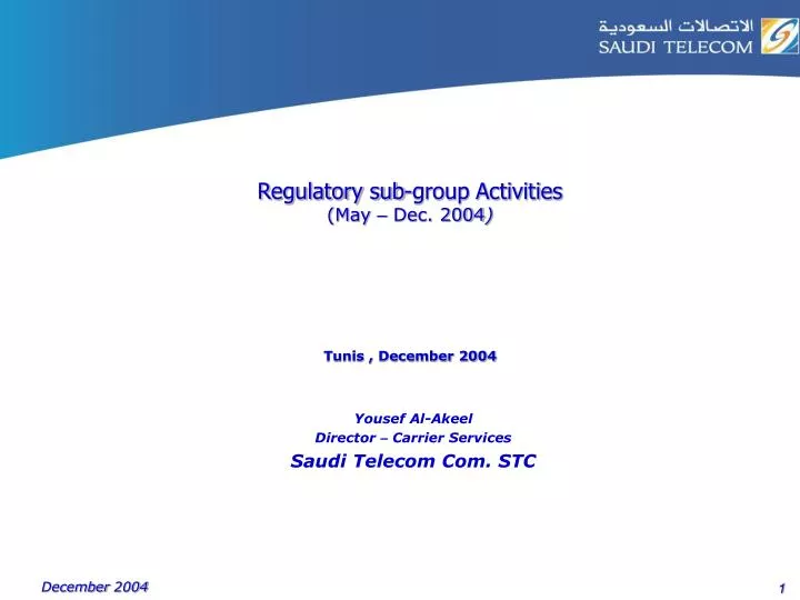 regulatory sub group activities may dec 2004 tunis december 2004