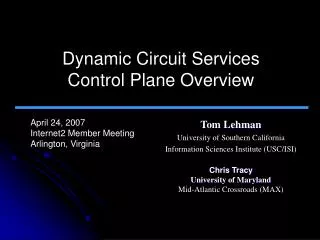 Dynamic Circuit Services Control Plane Overview