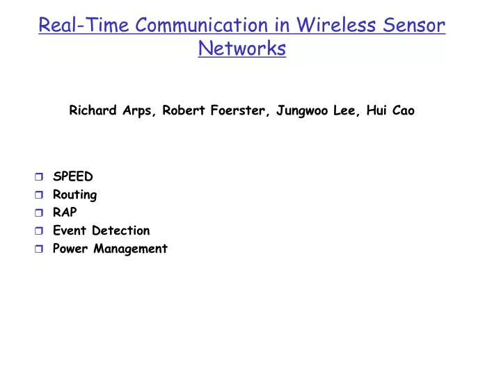 real time communication in wireless sensor networks