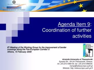 Agenda Item 9 : Coordination of further activities