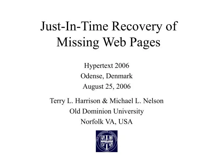 just in time recovery of missing web pages