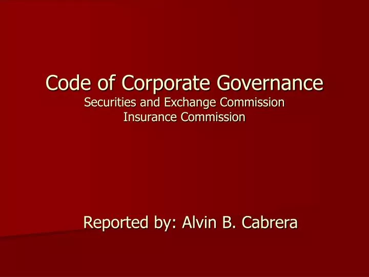 code of corporate governance securities and exchange commission insurance commission