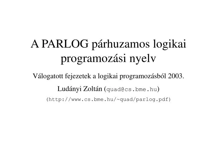 a parlog p rhuzamos logikai programoz si nyelv