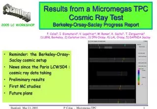 Results from a Micromegas TPC Cosmic Ray Test Berkeley-Orsay-Saclay Progress Report