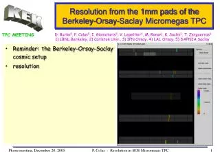 Resolution from the 1mm pads of the Berkeley-Orsay-Saclay Micromegas TPC