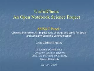 UsefulChem: An Open Notebook Science Project