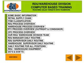 RDU/WAREHOUSE DIVISION COMPUTER BASED TRAINING REACHING SALES TARGETS WITH TEAMWORK