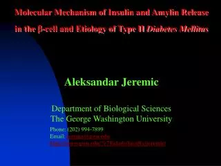 Aleksandar Jeremic Department of Biological Sciences The George Washington University
