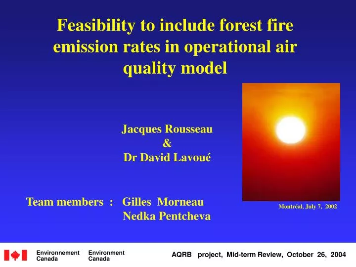 feasibility to include forest fire emission rates in operational air quality model