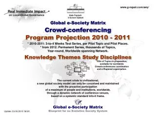 Global e-Society Matrix Crowd-conferencing Program Projection 2010 - 2011