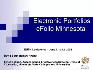 Electronic Portfolios eFolio Minnesota