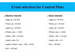 Event selection for Control Plots