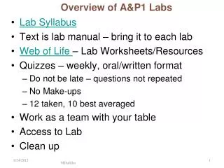 Overview of A&amp;P1 Labs
