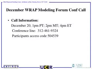 December WRAP Modeling Forum Conf Call