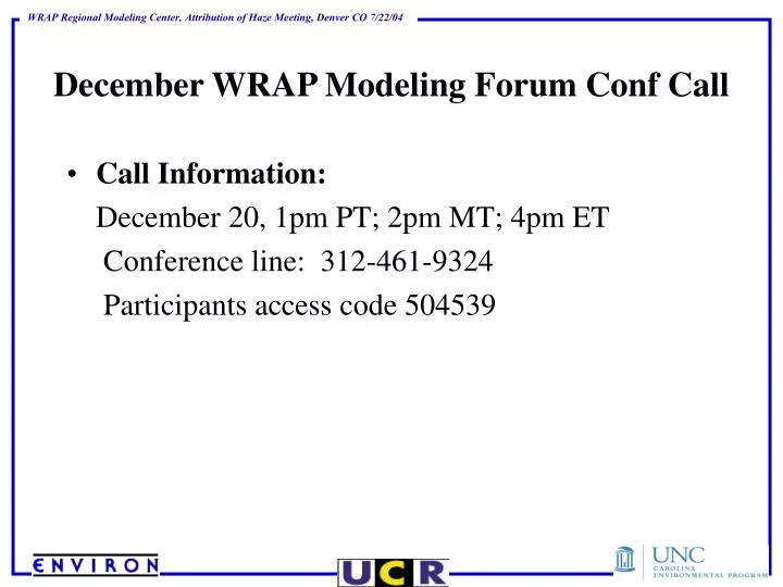 december wrap modeling forum conf call