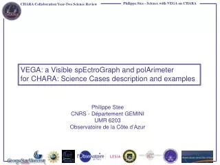 VEGA: a Visible spEctroGraph and polArimeter for CHARA: Science Cases description and examples