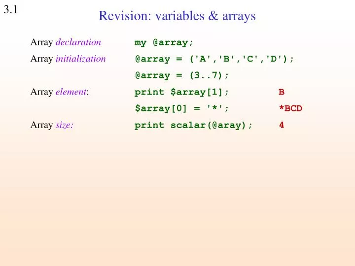 revision variables arrays