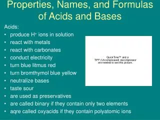 Properties, Names, and Formulas of Acids and Bases