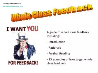 A guide to whole class feedback including: Introduction Rationale Further Reading