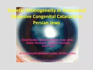 Genetic Heterogeneity in Autosomal Recessive Congenital Cataracts in Persian Jews