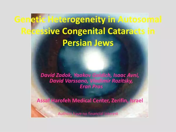 genetic heterogeneity in autosomal recessive congenital cataracts in persian jews