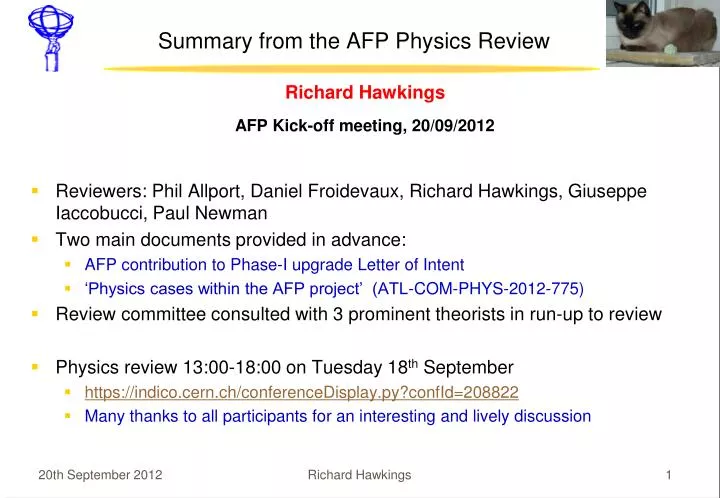 summary from the afp physics review