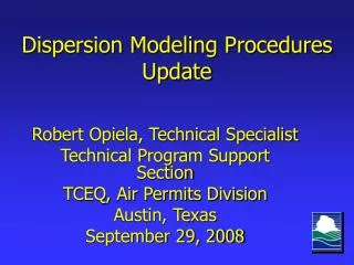 Dispersion Modeling Procedures Update