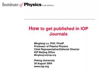 How to get published in IOP Journals