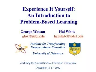 Experience It Yourself: An Introduction to Problem-Based Learning