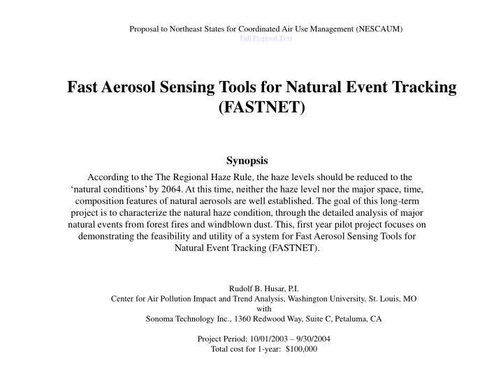 fast aerosol sensing tools for natural event tracking fastnet