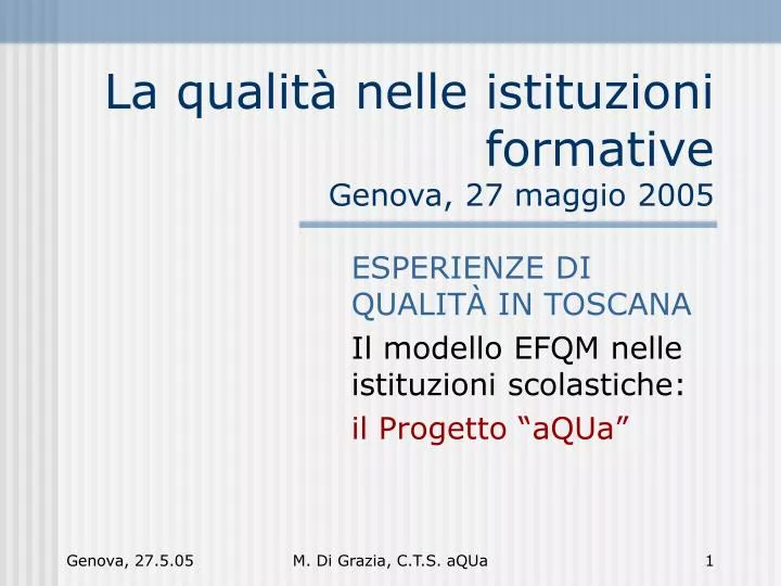 la qualit nelle istituzioni formative genova 27 maggio 2005