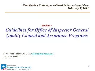Section 1 Guidelines for Office of Inspector General Quality Control and Assurance Programs