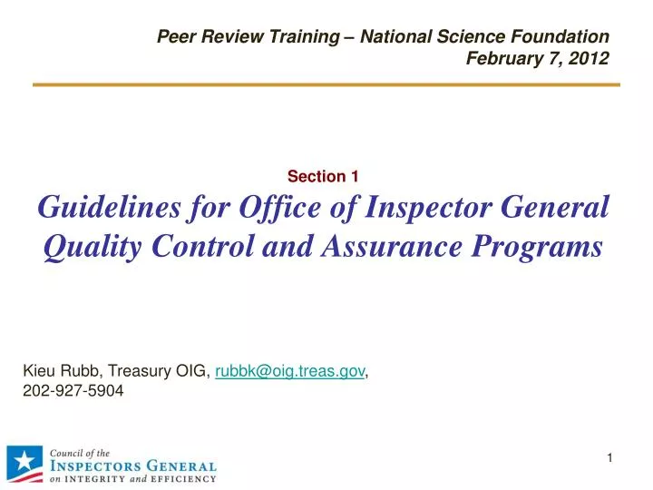 section 1 guidelines for office of inspector general quality control and assurance programs
