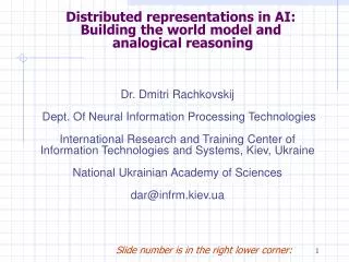 Distributed representations in AI: Building the world model and analogical reasoning