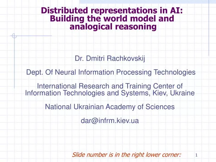distributed representations in ai building the world model and analogical reasoning