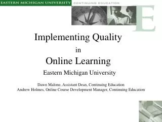 Implementing Quality in Online Learning