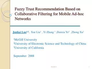 Fuzzy Trust Recommendation Based on Collaborative Filtering for Mobile Ad-hoc Networks