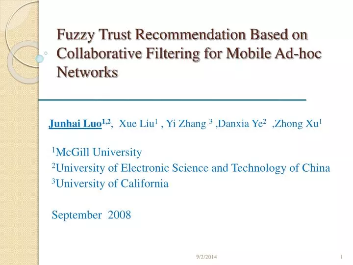 fuzzy trust recommendation based on collaborative filtering for mobile ad hoc networks