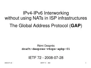 IPv4-IPv6 Interworking without using NATs in ISP infrastructures
