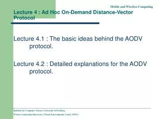 Lecture 4 : Ad Hoc On-Demand Distance-Vector Protocol