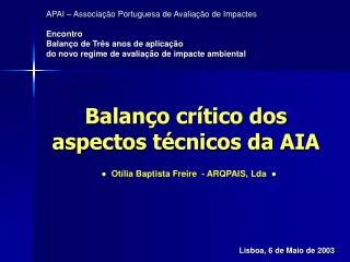 balan o cr tico dos aspectos t cnicos da aia
