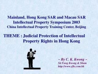 THEME :	Judicial Protection of Intellectual 		Property Rights in Hong Kong