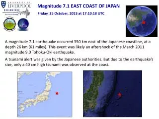 Magnitude 7.1 EAST COAST OF JAPAN