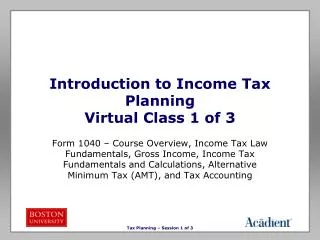 Introduction to Income Tax Planning Virtual Class 1 of 3