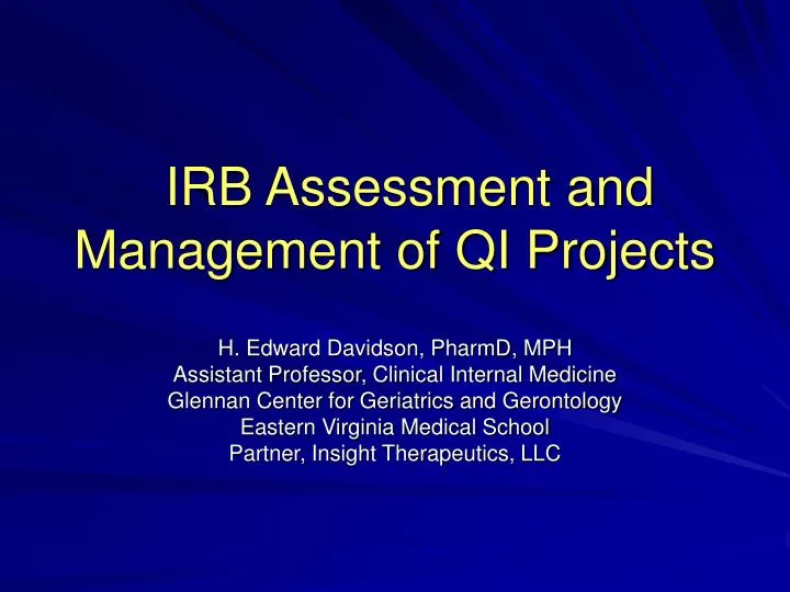 irb assessment and management of qi projects