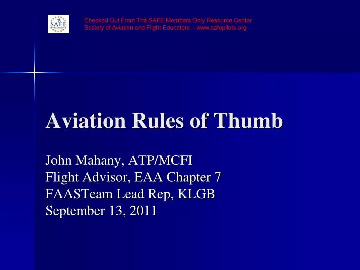 aviation rules of thumb