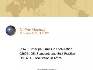 Online Meeting 14 October 2013, 13:00 IST