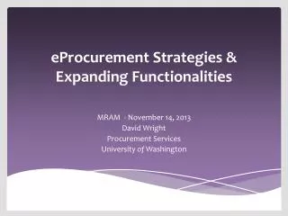 eProcurement Strategies &amp; Expanding Functionalities