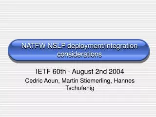 NATFW NSLP deployment/integration considerations